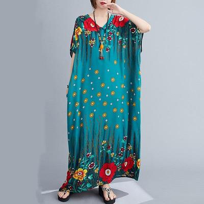 Kurzarm-Satin-Damen-Blumenkleid in Übergröße