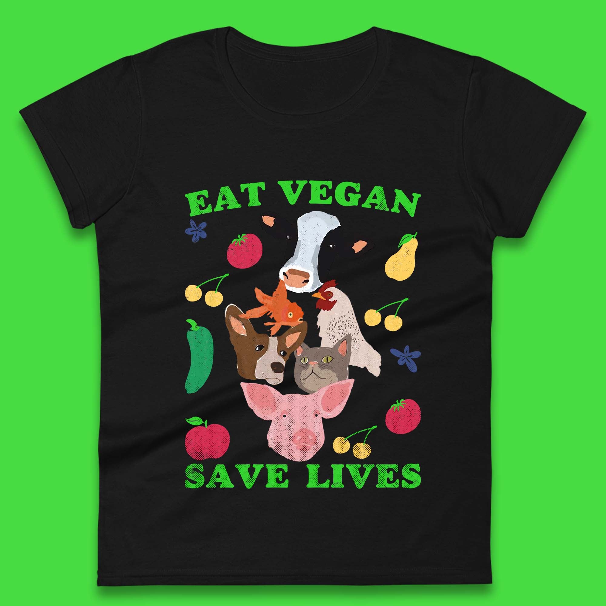 Eat Vegan Save Lives Womens T-Shirt Mens Tops Tees Unisex 2XL