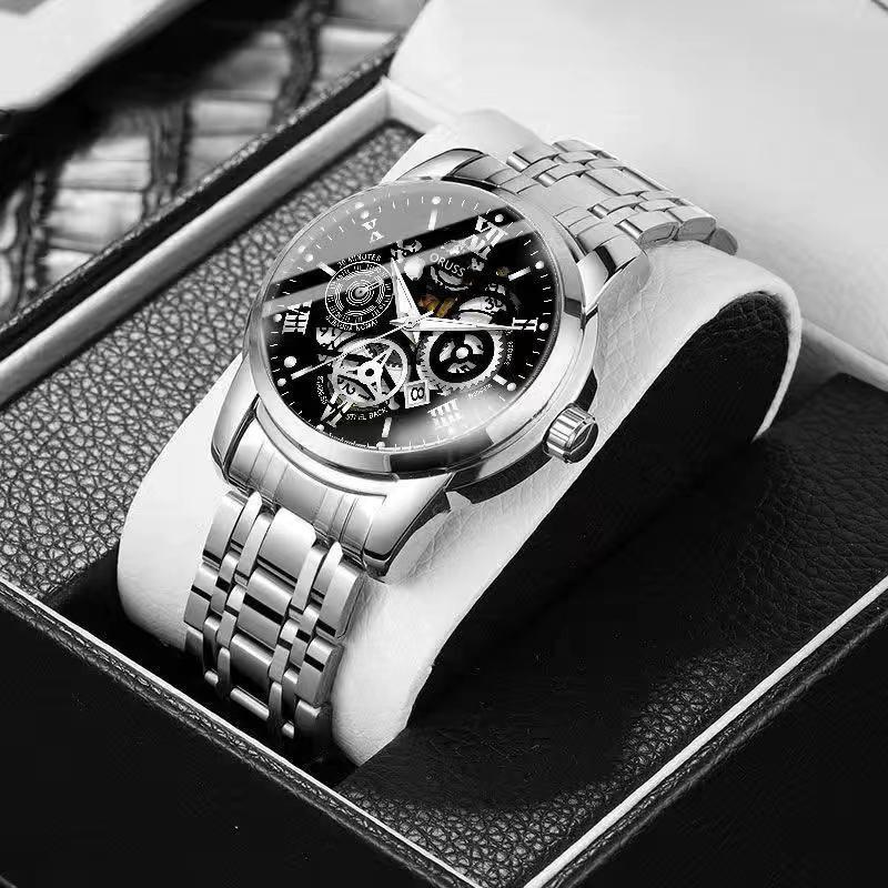 Non-Mechanical Stainless Steel Automatic Movement Men'S Calendar Luminous Waterproof Round Ordinary Glass Mirror Domestic Wrist