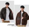 CO8000 Men's Versatile Lambswool Reversible Jacket with Patch Label, Casual Long Sleeve.