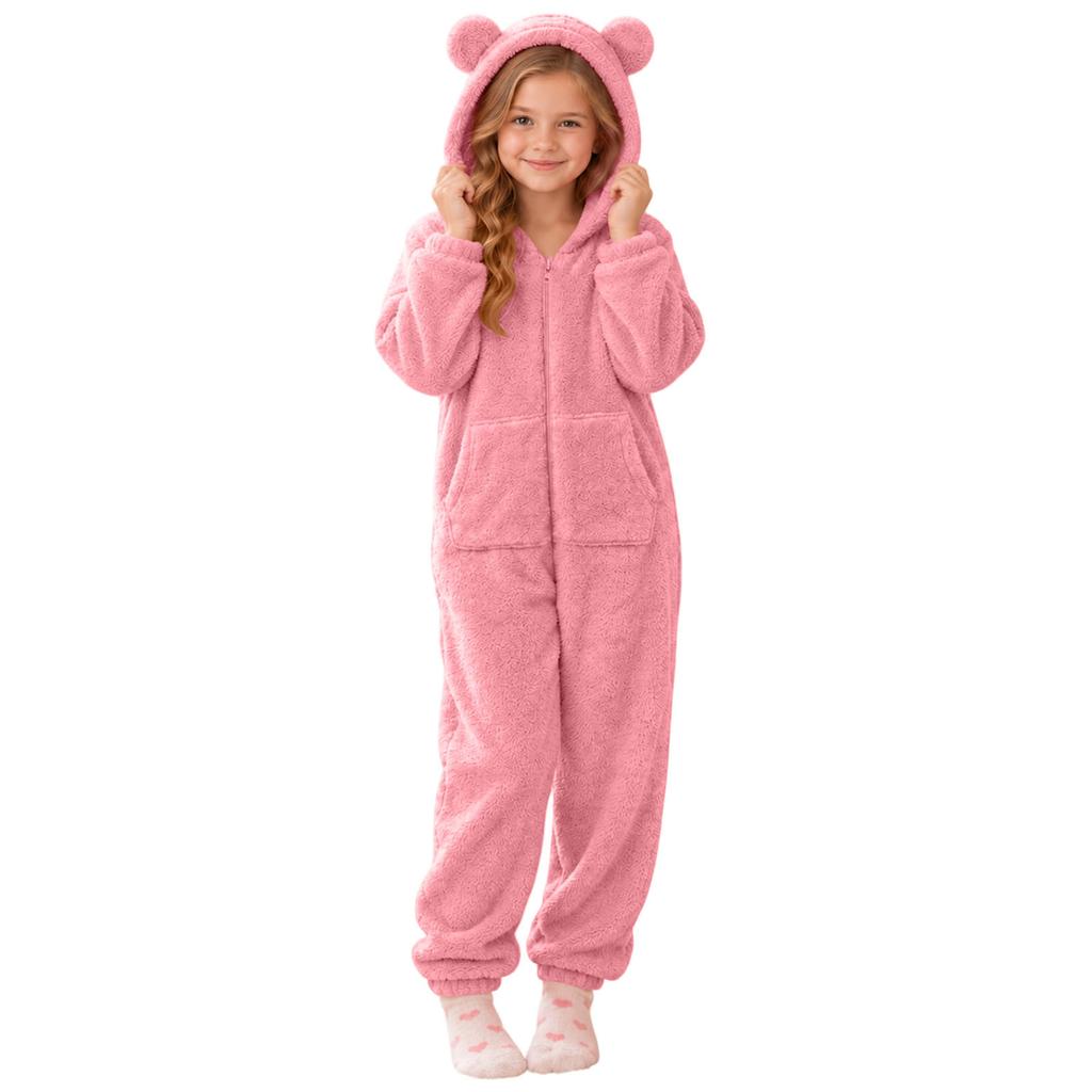 Kids Warm Double-Sided One-Piece Pajamas Jumpsuit Loungewear for Boys and Girls