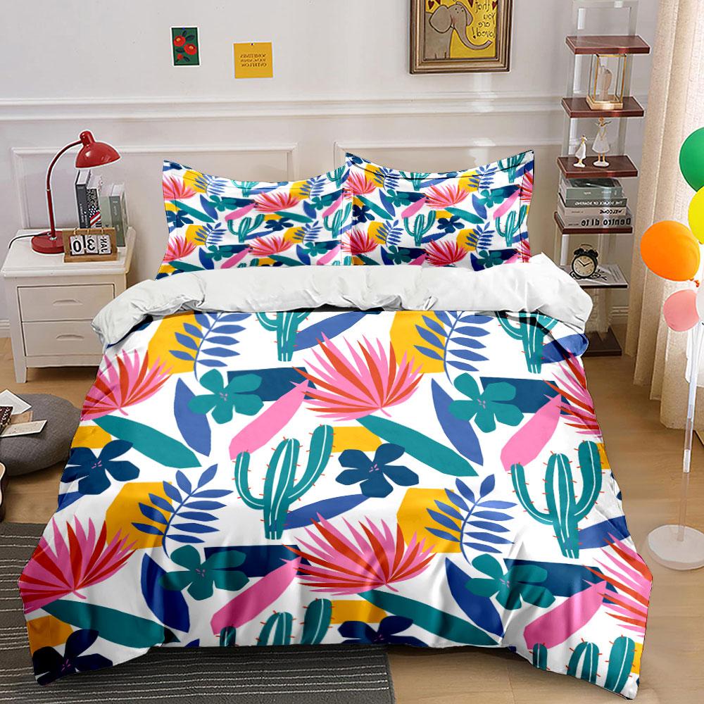 Tropical Floral and Cactus Print Bedding Duvet Cover Set Duvet Cover Pillowcases (1 * Duvet Cover 2 * Pillowcases, Without Duvet Insert)