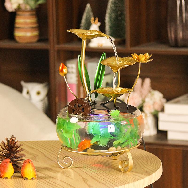 Simple Glass Fish Tank Fountain - Desktop Feng Shui Ornament for Home or Office Decor