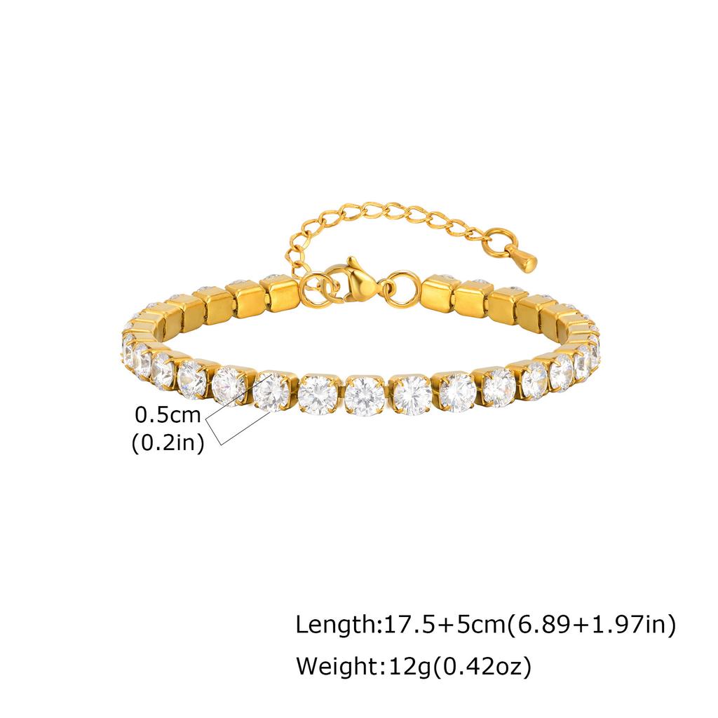 French Niche Shiny Zircon Tennis Chain Bracelet, High-End Light Luxury Necklace, Stainless Steel Jewelry Women'S Br-1241