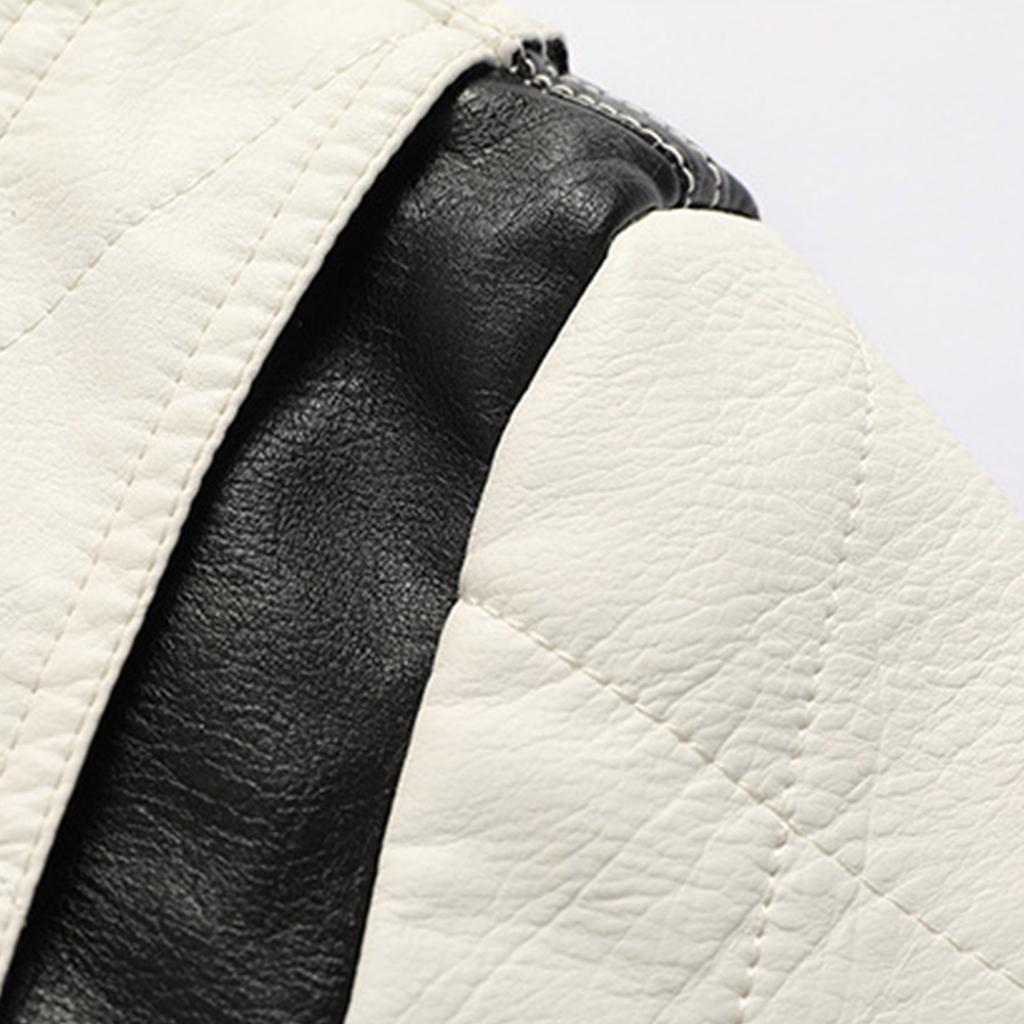 Men's Leather Stand Collar Motorcycle Leather Jacket Fashion Embroidery Colorblock Coat