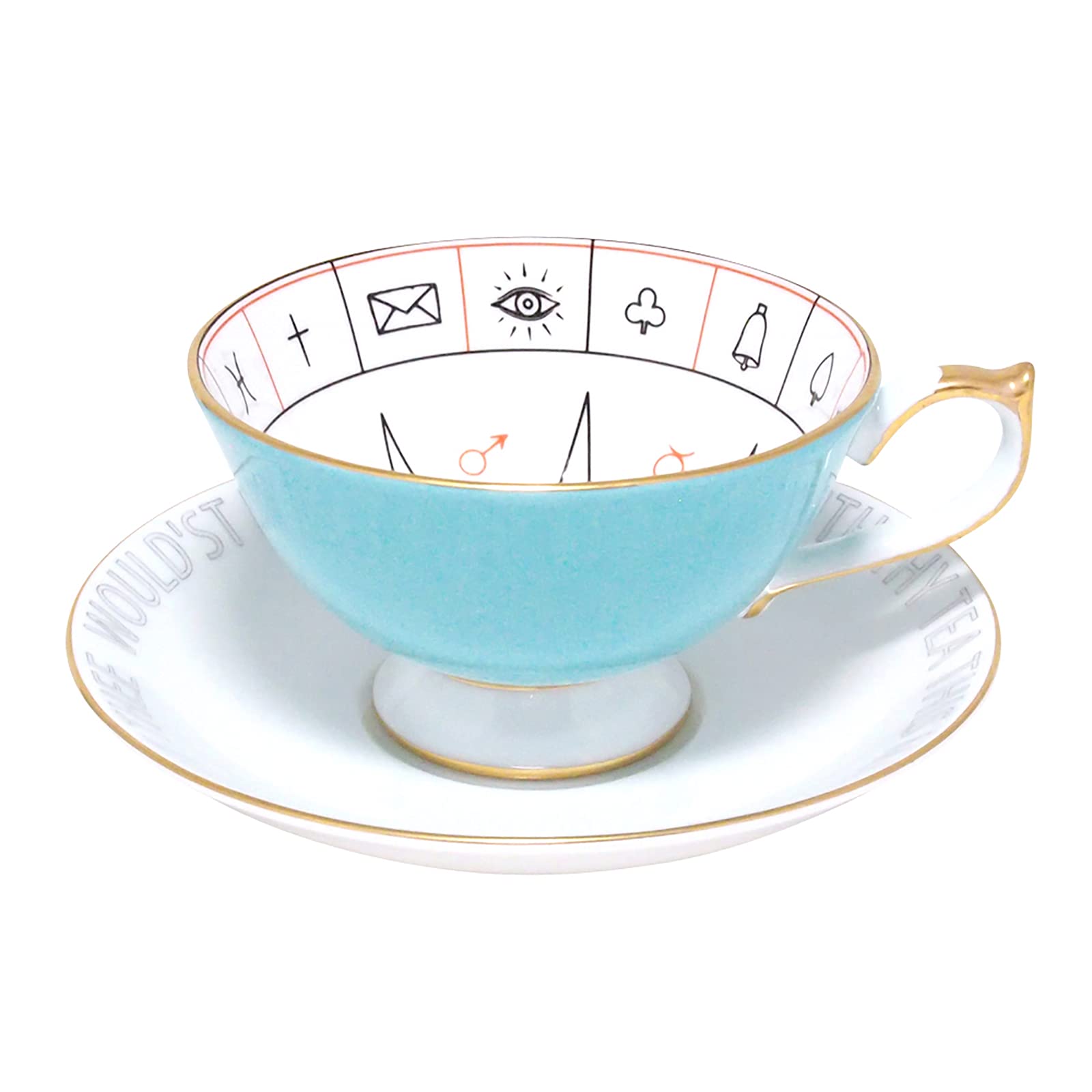 Aynsley Nelros Fortune Telling Tea Cup & Saucer, approx. 200ml, Turquoise, NLRS00001U