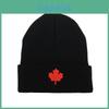 Embroidered Maple Leaf Knit Hat For Men Women Warm Winter Casual Headgear