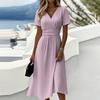 Damen-Gestreiftes Print-Kleid mit V-Ausschnitt und kurzen Ärmeln - Lässige Sommer-Modekleider für Damen