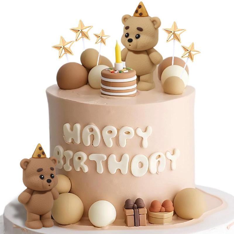 16Pcs/set Cute Teddy Bear Cake Balls Topper Decoration Boy Girl Kids 1st Birthday Party Favors Supplies Baby Shower Cake Decor