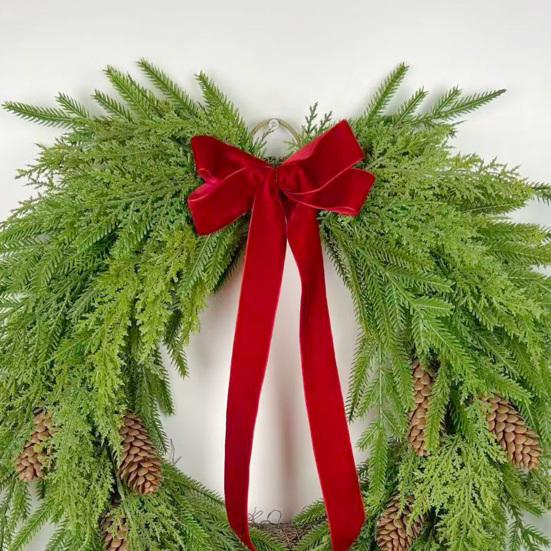 Yousheng 16 Inch Real Touch Norfolk Pine Christmas Wreath for Front Door Faux Cedar Greenery Wreath with Pine Cones And Bows for Wall Window Farmhouse