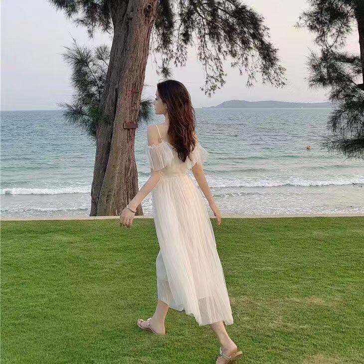 Vestido de tirantes suave de longitud media Vestido de hadas Vestido de tirantes de moda