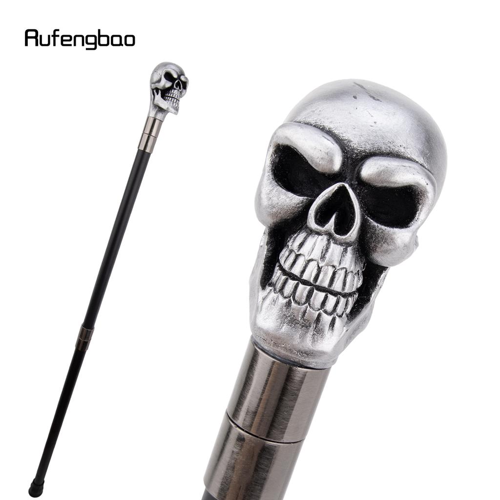Silver Resin Big Eyes Skull Head Walking Cane Fashion Decorative Steel Stick Gentleman Elegant Cosplay Cane Knob Crosier 94cm