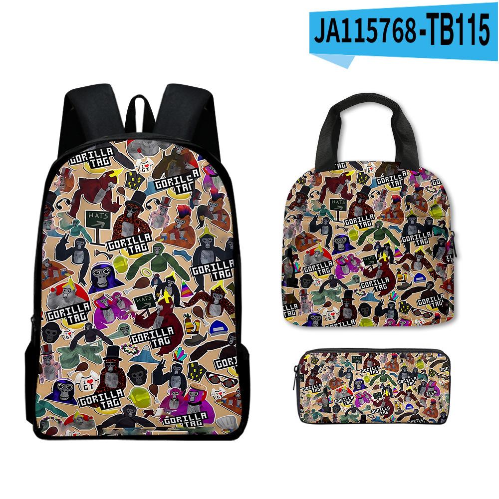 Klassiek Populair Bijzonder Grappig Gorilla tag 3D Geprint 3 stuks/Set leerling Schooltassen Laptop Dagrugzak Rugzak Lunchtas Etui