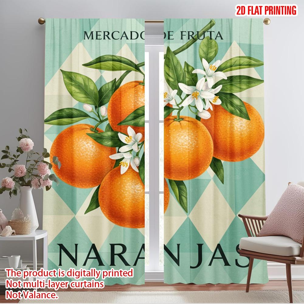 2ks 2D plochý tisk Okenní závěsy Mercado De Fruta Pomeranče Látka Bez elektřiny Rodinná oslava Použití pro nástěnné umění Oslava