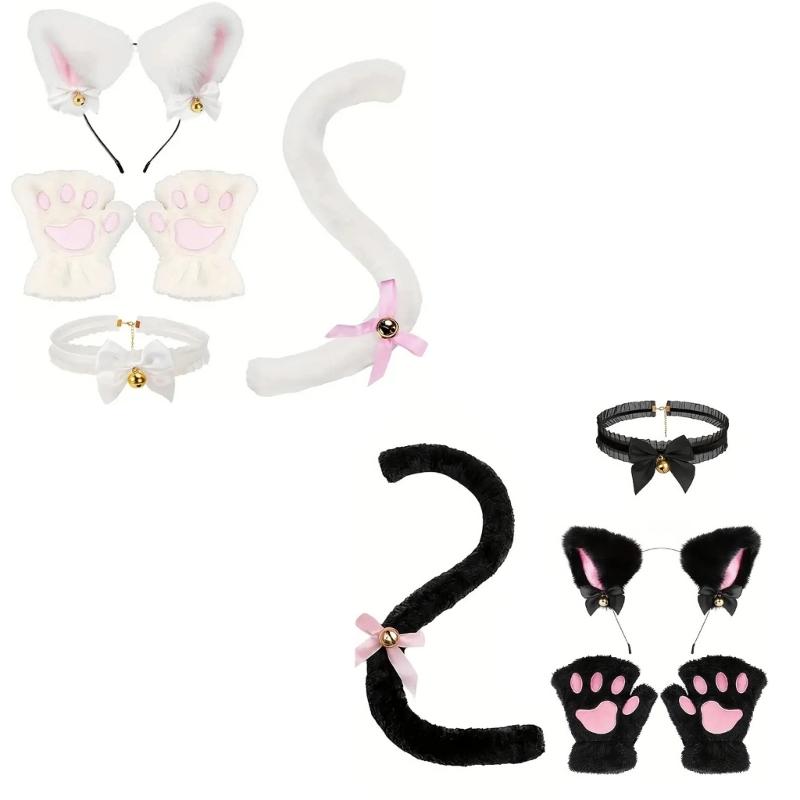 Katzen Verkleidungszubehör, einschließlich Halskette Katzenohr Haarreif, Schwanz und Handschuh