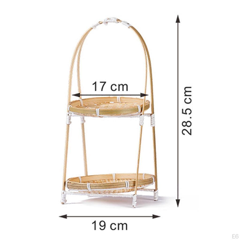 Woven Bamboo Snack Basket Food Display Serving Tray Multipurpose Organizer Portable with Handle