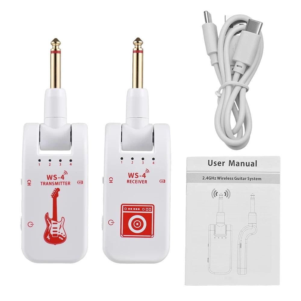 WS-4 2.4G Wireless Guitar System Guitar Transmitter Receiver Set for Electric Guitar Bass 48K/16bit Real-time Transmission