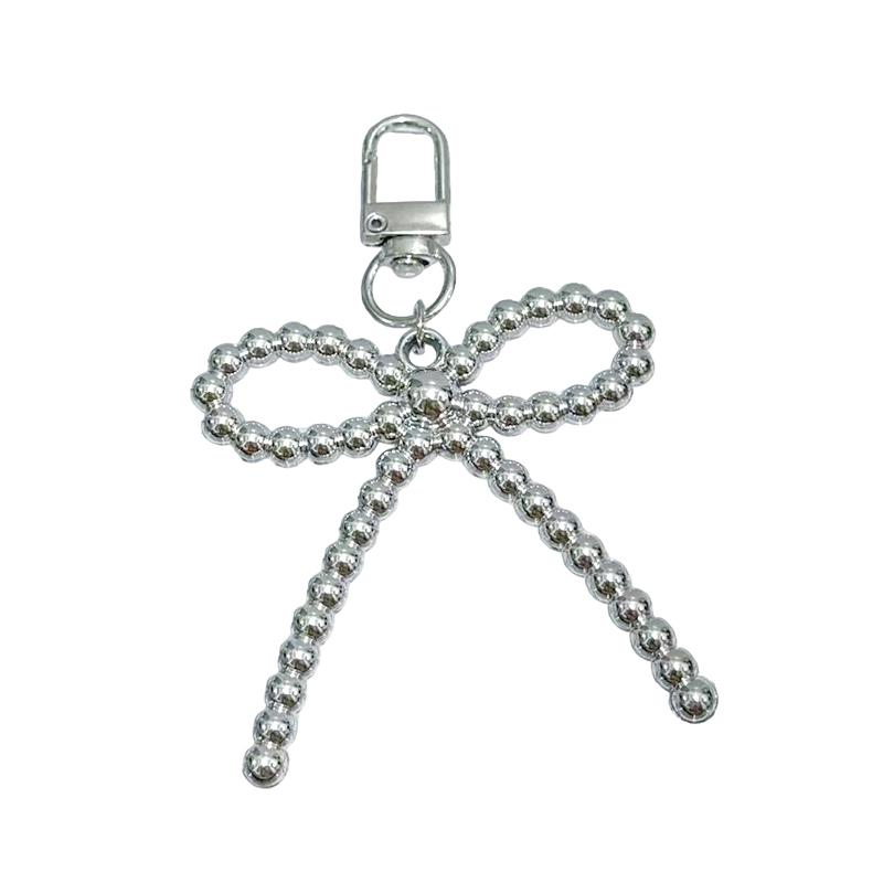 

1PC Korean-Style Minimalist Phone Case Versatile Faux Pearl Dainty Keychain Trendy Bow Chic Charm Elegant 10x6cm серебряный