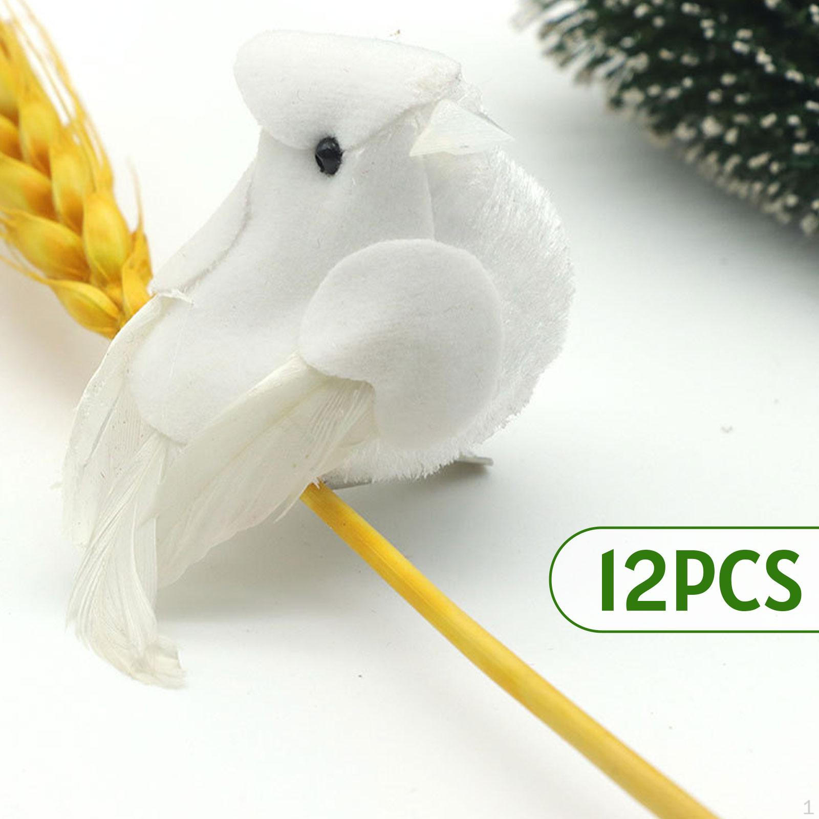 

12 Artificial Birds for Decoration, Realistic Bird Models Floral Arrangements And Patio White