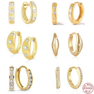 S925 Sterling Silver Simple Commuter Sterling Silver Crossed Octagonal Star Diamond Earrings Ear Buckle Earrings Huggie Earrings
