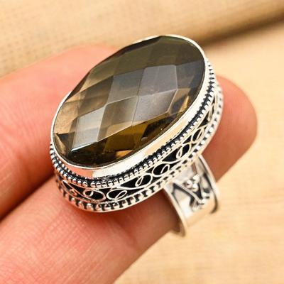 Kamień szlachetny Smoky Topaz Ręcznie robiony Pierścionek ze Srebra Próby 925 Biżuteria na Dzień Pamięci