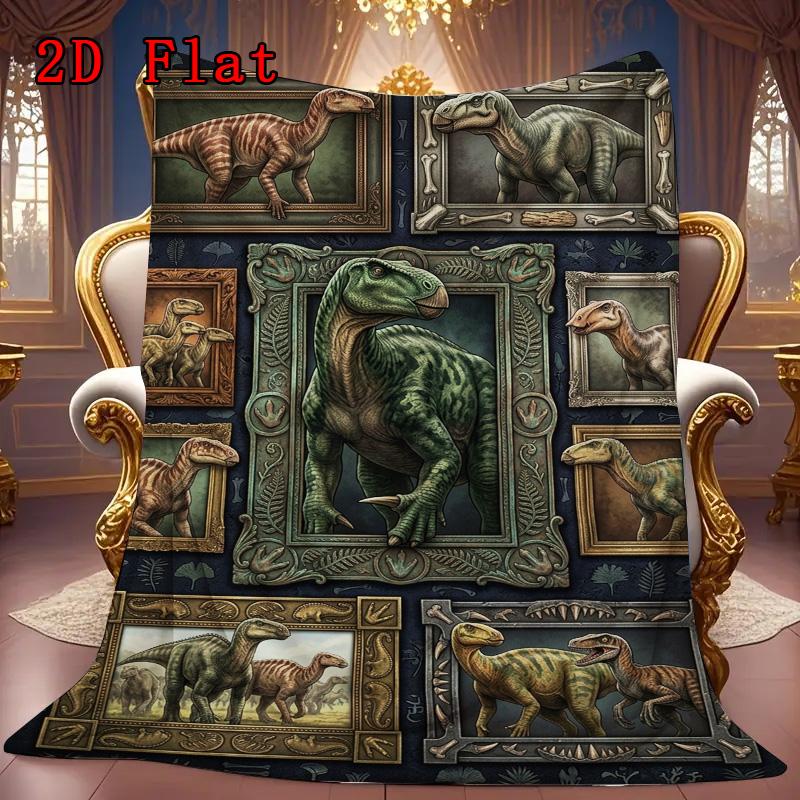 Fossil Frame Dinosaurs 2D Flat Pattern Flannel Blanket, High quality All Seasons, Home Decor, Warmth and Comfort, Perfect for Christmas Gifts.