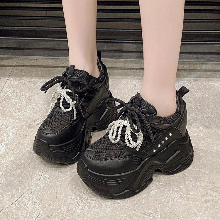 

Thick-soled inner height increase and thinness versatile mesh breathable dad shoes women s 2025 summer new muffin sports and leisure shoes 39 чёрный