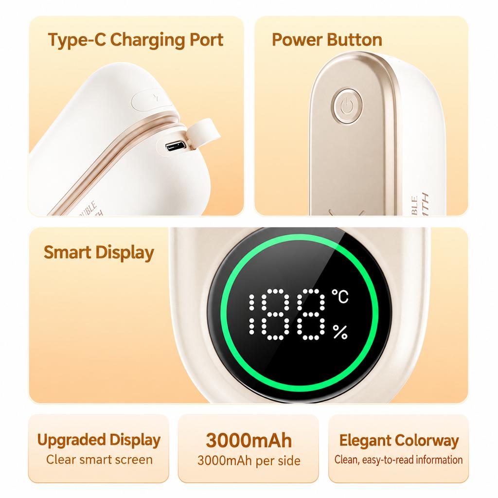 2-in-1 Magnetic Hand Warmer with Detachable Design, Rechargeable Pocket Hand Warmer, Double-Sided Heating Portable Hand Warmer with LED Display