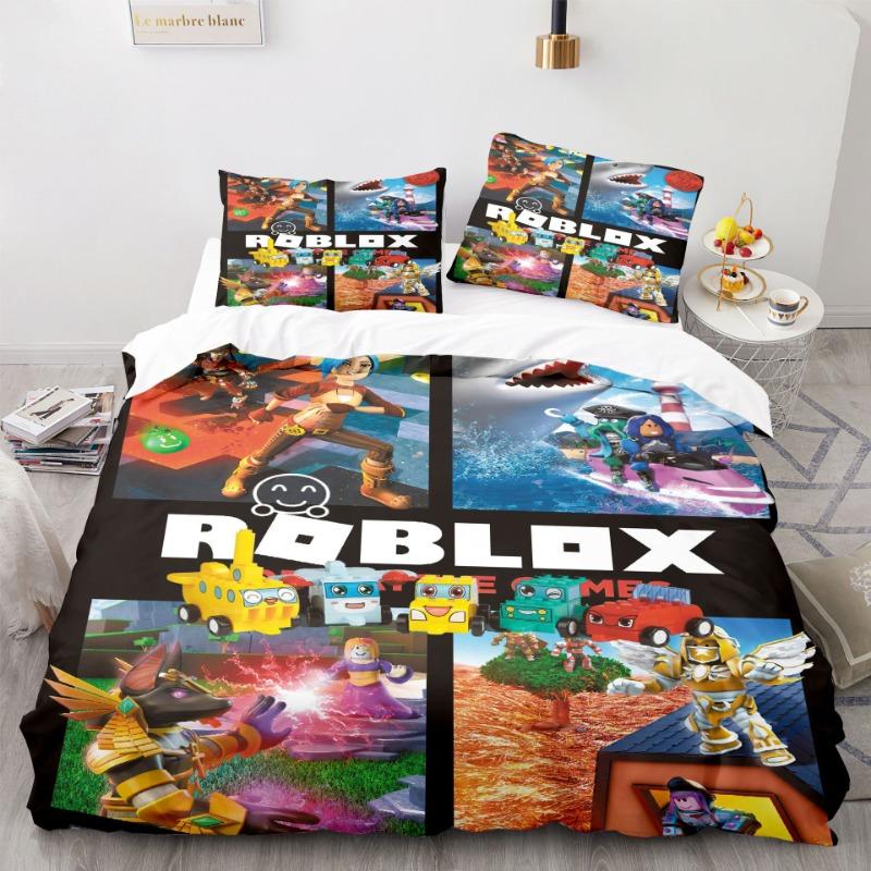 Roblox Spel Tema Sängkläder Set Färgstarkt Tryck Polyester Studentrum Lakan Påslakan Barnpresent Hemtextil Dekorativ