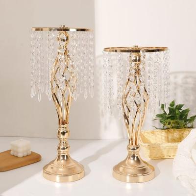 Retro Crystal Candle Holder Golden Flower Vase Lead Road Candlestick Wedding Centerpiece