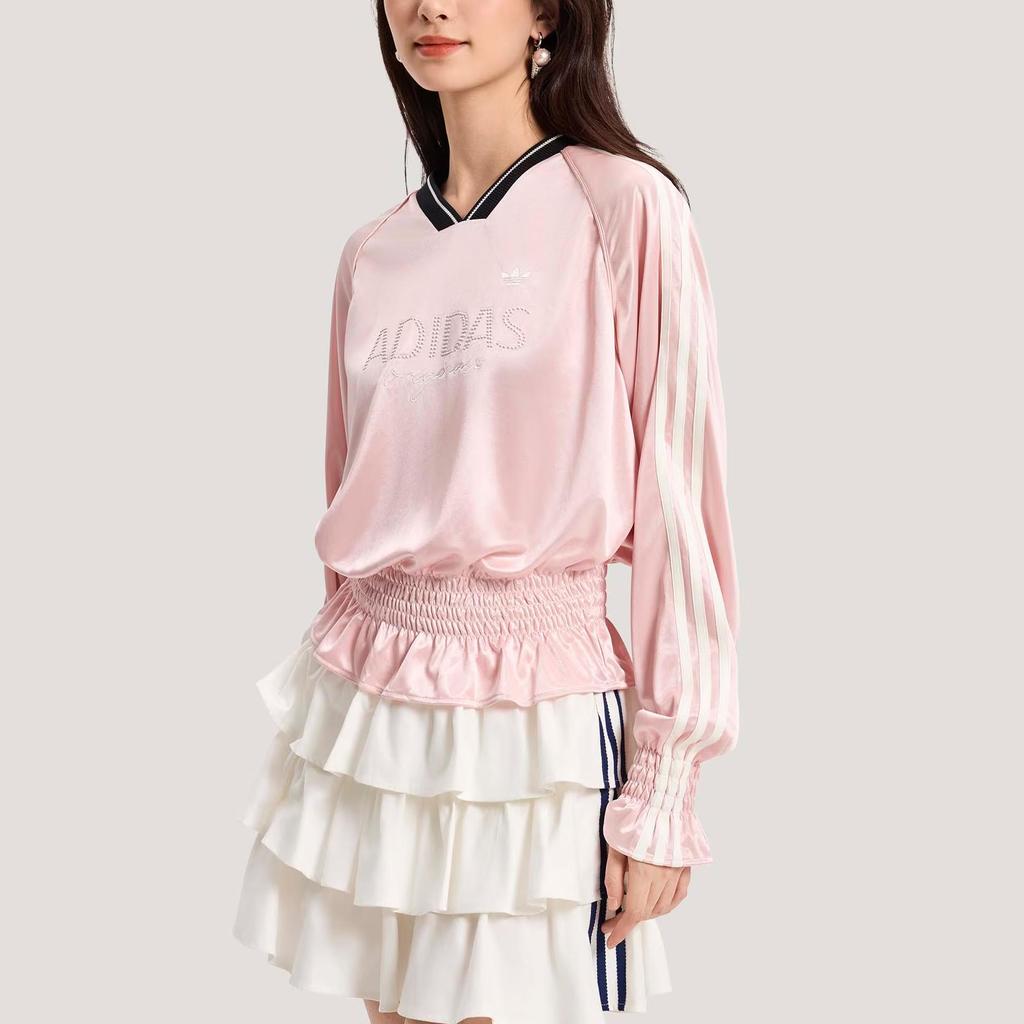 adidas Originals Smocked Jersey Top Casual Culture Pleated Knit Loose Pullover Long Sleeve T-Shirt Women Tops KS2880