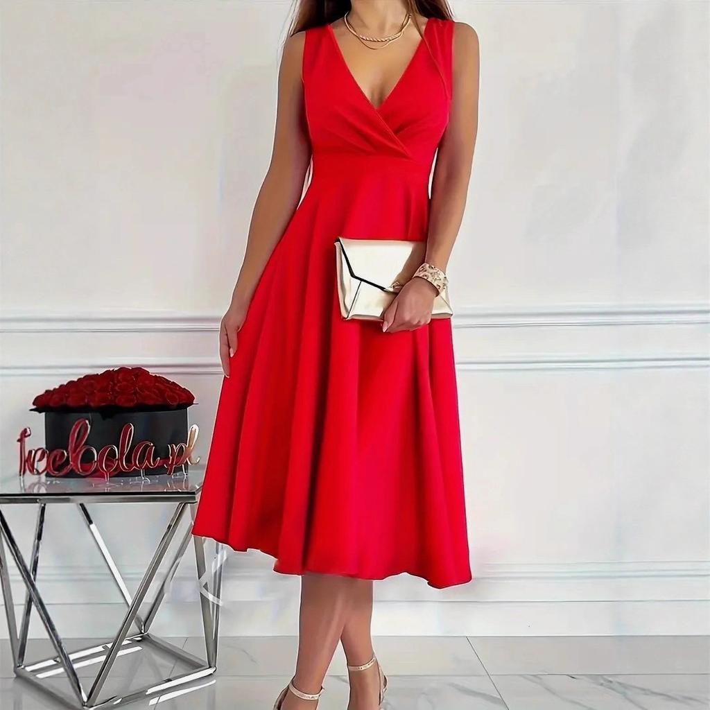 Spot 2026 European and American Cross-border Independent Station Amazon, Sleeveless V-neck Vest Fashion Casual Dress Evening Dress