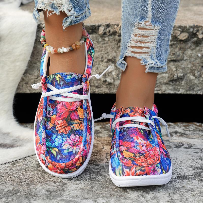 Flower-laced Sports Shoes, Low-top and Large-sized Fashionable Loafers, Sports Shoes for Women