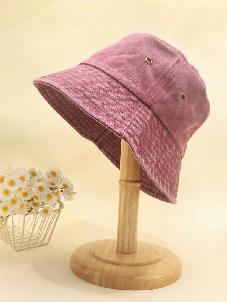 1pc Women Solid Color Washed Bucket Hat, Foldable Distressed Fishing Cap For Outdoor Sunshade, Unisex Style, Suitable For Daily