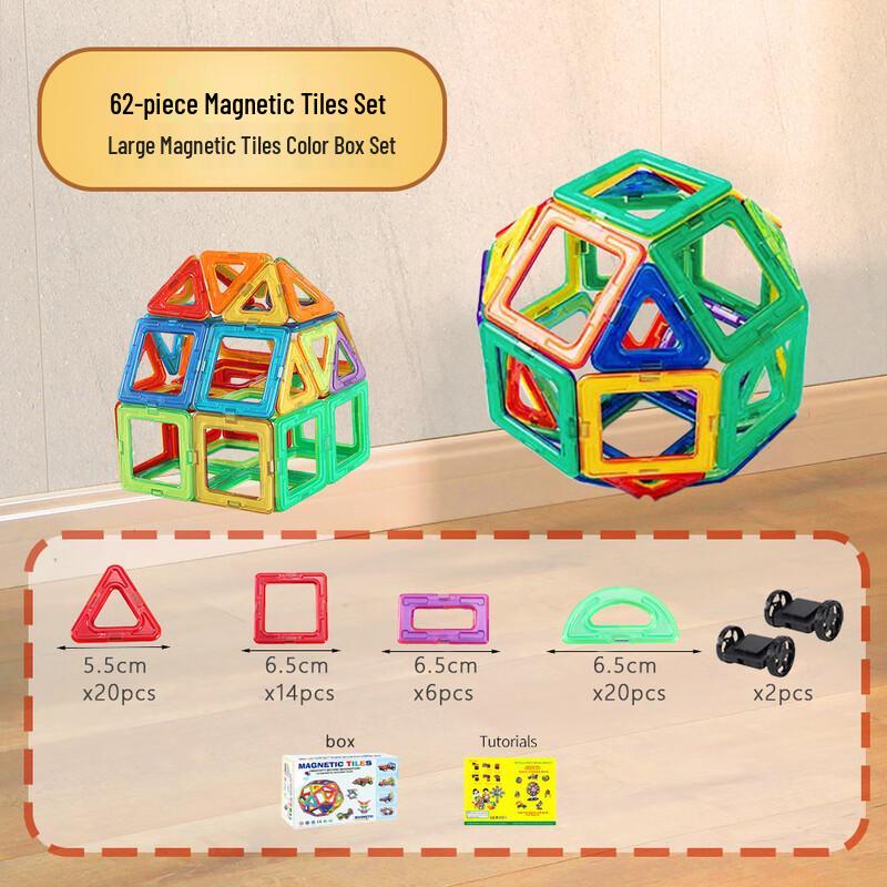 60-Piece DIY Magnetic Building Tiles Set with Wheels