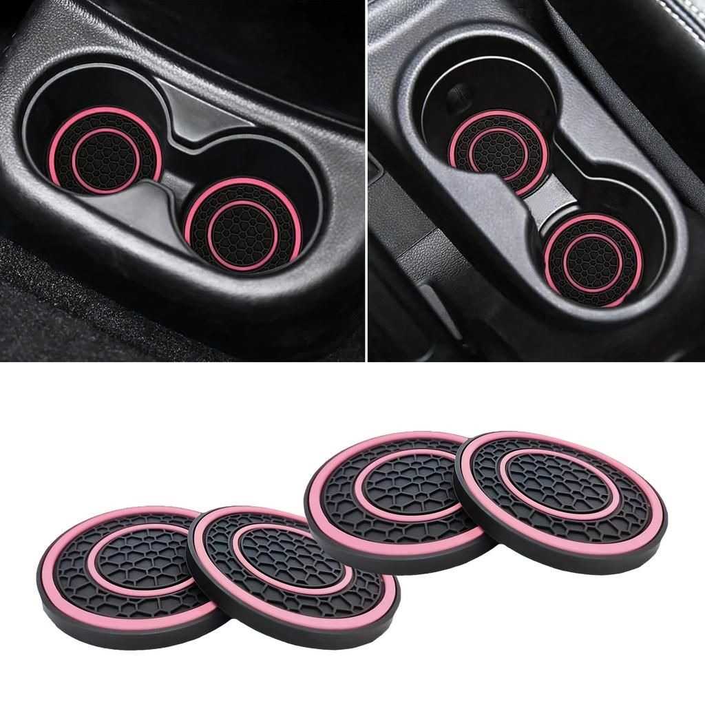 Car Cup Holder Coaster Set, Non-Slip Universal Vehicle Insert for Water Bottles, Trucks, RVs - Black/Red/Blue/White Interior Accessories