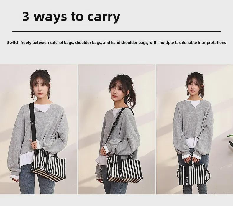 Drezm Korean Crossbody Tote - Small Square Canvas Striped Bag for Women