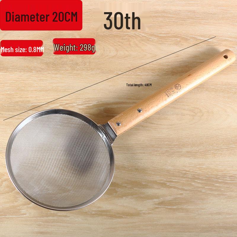 Wooden Handle Stainless Steel Slotted Spoon Mesh Strainer Colander for Noodles and Draining