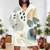 Women Plus Size V Neck Long Sleeve Abstract Leaf Printed Straight Dress