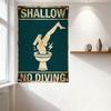 Vintage Rustic Teal Shallow No Diving Metal Tin Sign with Toilet & Lightning Bolt Illustration Retro Warning Home Wall Decor for