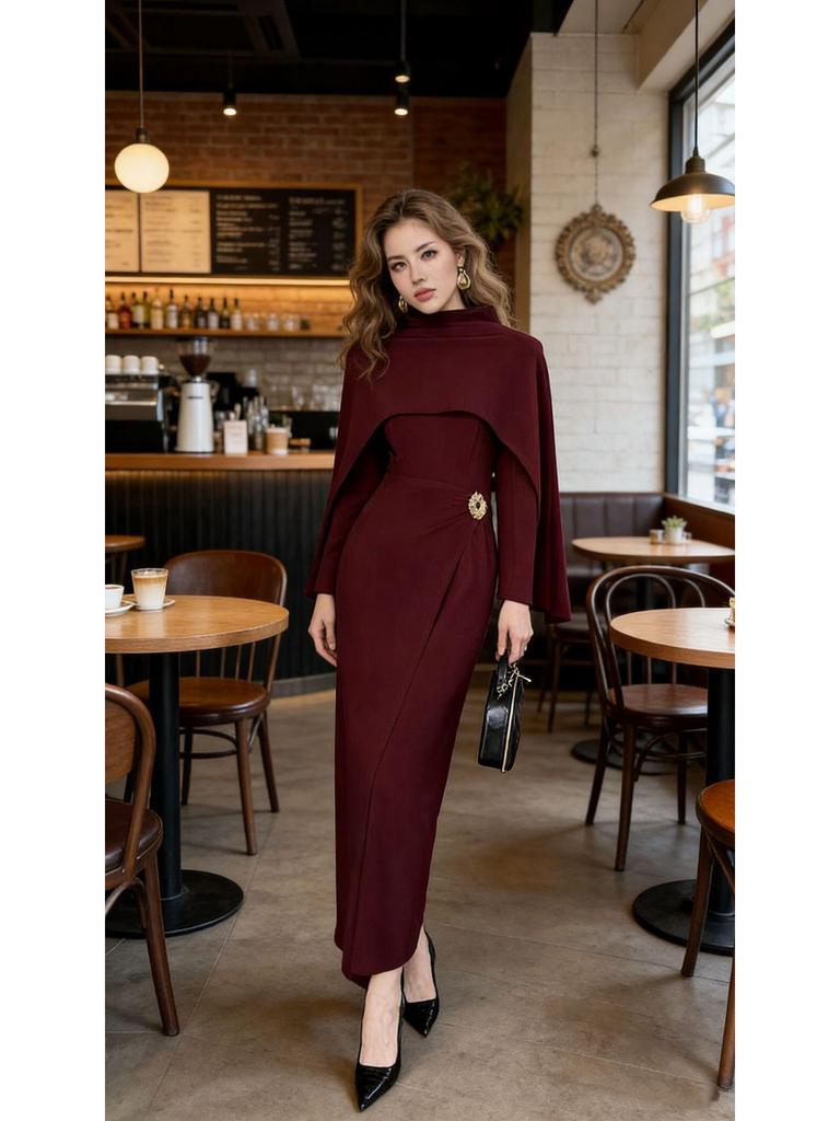 2024 Spring/Autumn High-Quality Shawl & Slim-Fit Dress Set