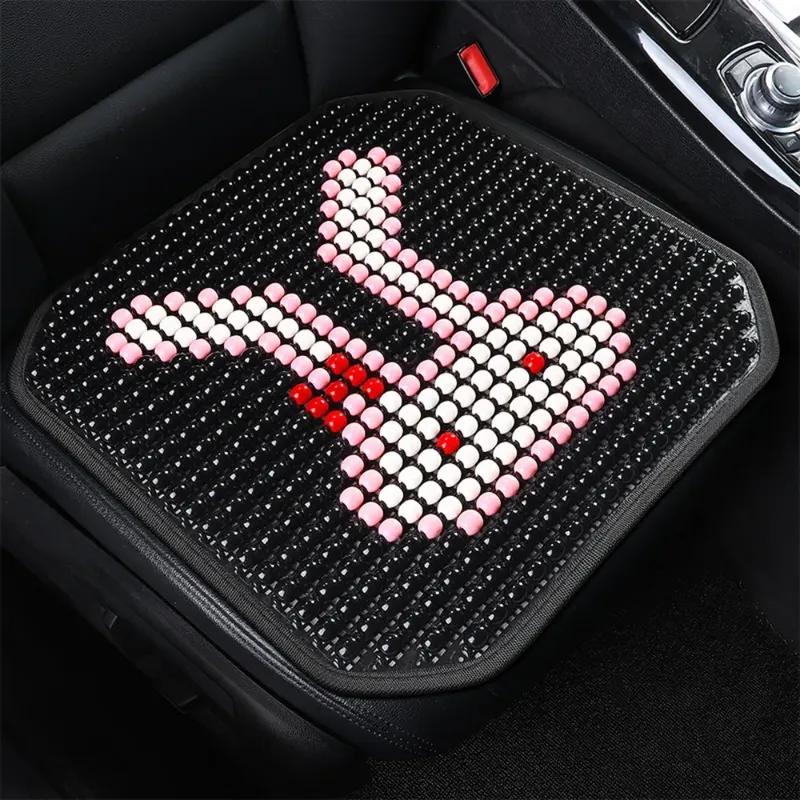 Adorable Cartoon Natural Wooden Bead Car Seat Cushion – Handmade, Breathable & All-Season Comfort
