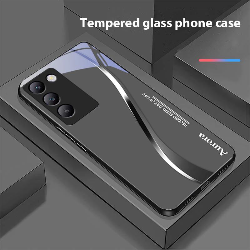 Zweifarbige Streifen für Y72 33S 11 03 36 96 Lite 35 16 Iqoo 12 V40 SE 5G 29 40 21 30 X80 Pro Vivo Handyhülle aus gehärtetem Glas Schwarz