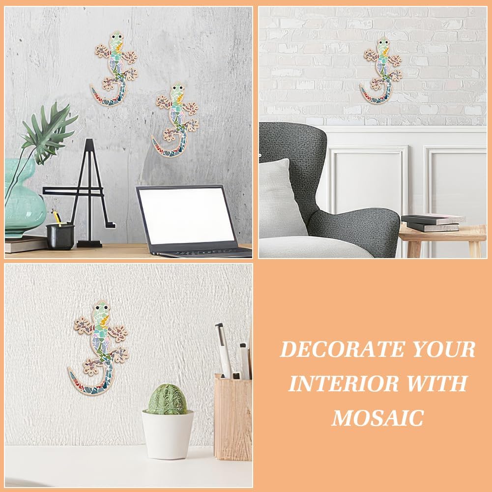 

WEBEEDY 2 Набора Набор мозаичной плитки «Сделай сам Ящерица» Создайте свой собственный дизайн ящерицы Украшение Веселые принадлежности для рукоделия и творчества Сделай сам Стеклянная мозаика Ручная работа