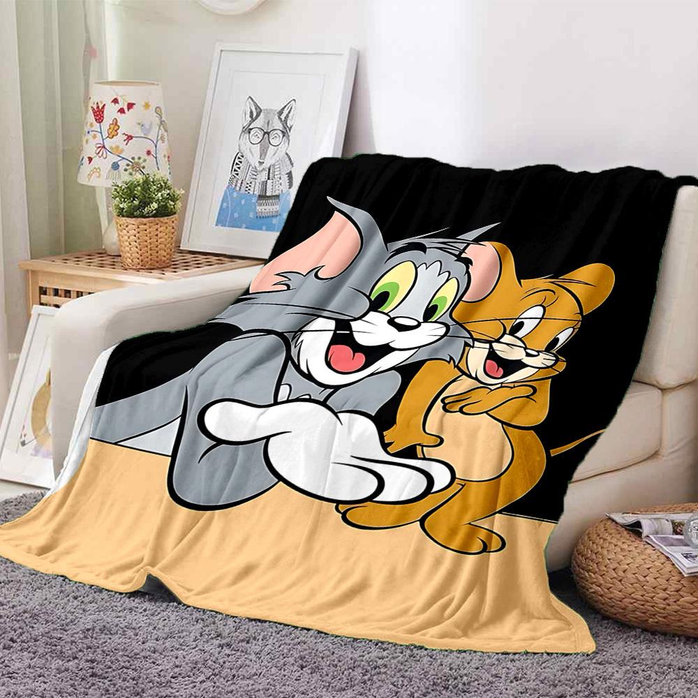 1pc Tom Jerry Flannel Throw Blanket Lightweight Soft Warm All Season Blanket for Sofa, Bed, Travel,L1028131