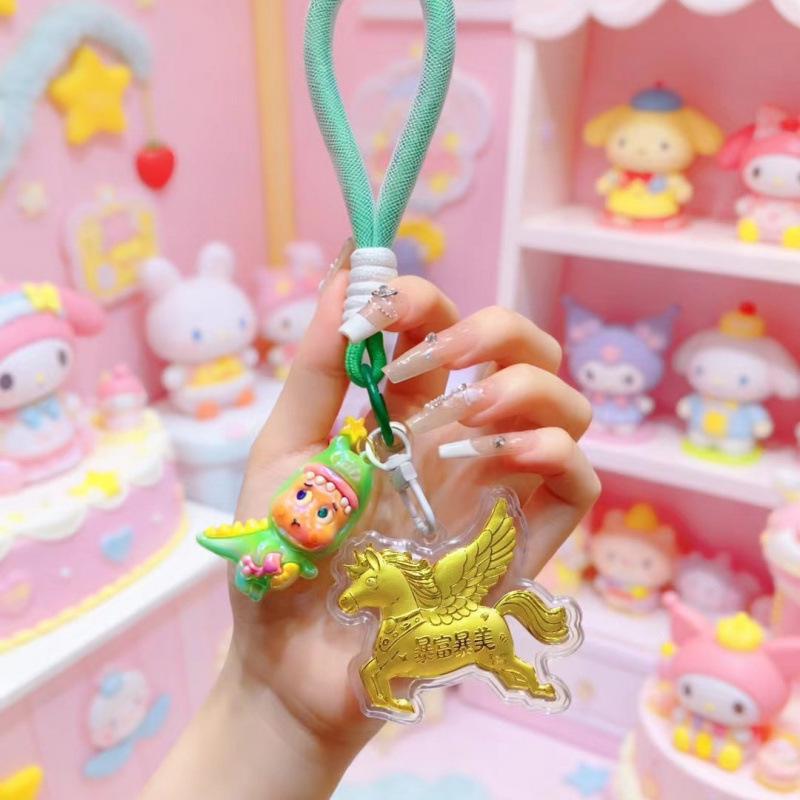Golden Horse Year Keychain with Money Charm - New Year Peace & Joy Bag Charm and Earphone Case Gift