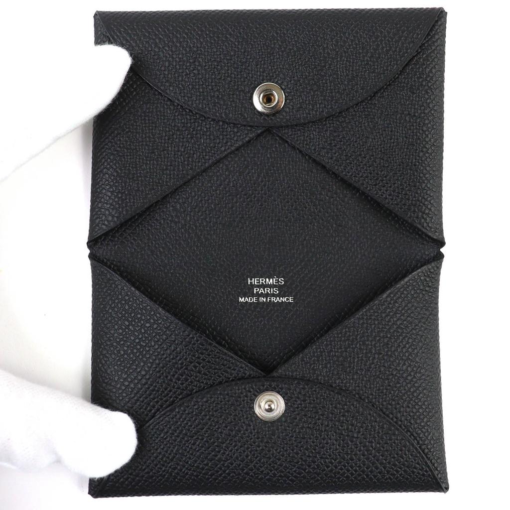 Estojo para Cartões HERMES Calvi Impecável Porta-Moedas de Negócios Couro Epsom Preto Usado