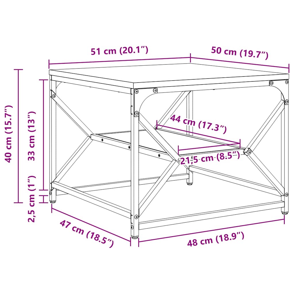 Coffee Table Black Oak Look 51 X 50 X 40 Cm
