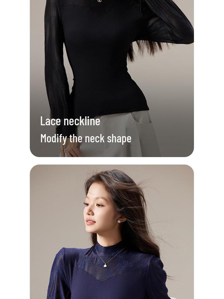 2025 Autumn Women's Slim Lace Modal Long Sleeve Base Layer Tee