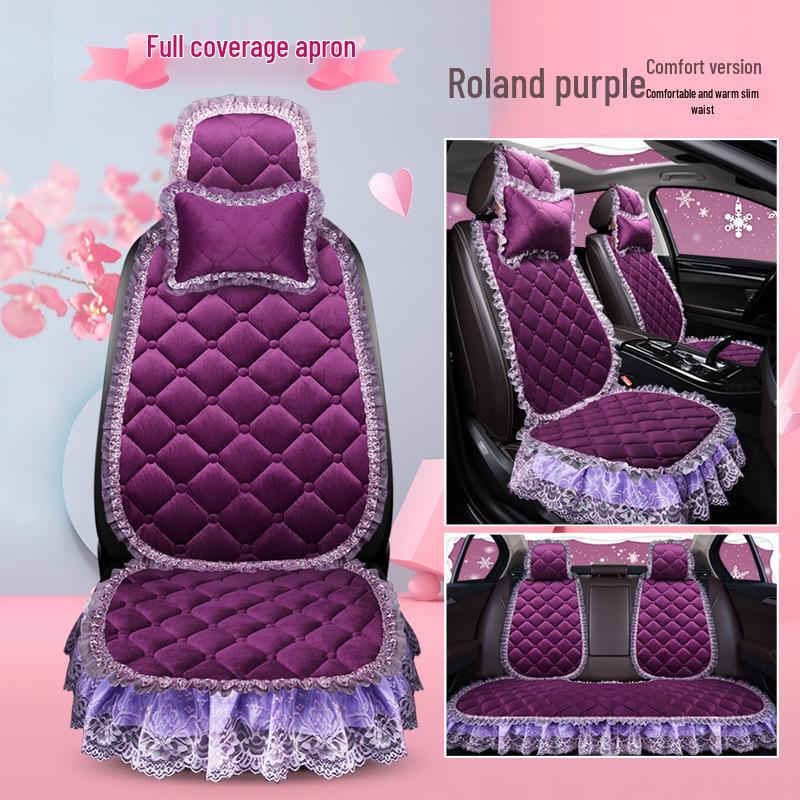 Uniwersalna antypoślizgowa pluszowa poduszka na fotel samochodowy z koronkowym wykończeniem na jesień i zimę